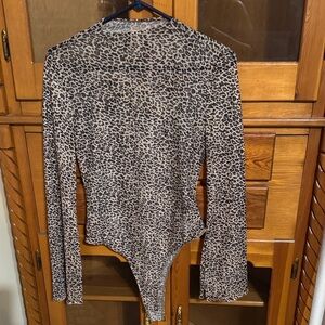 SHEIN Leopard Print Sheer Long Sleeve Bodysuit